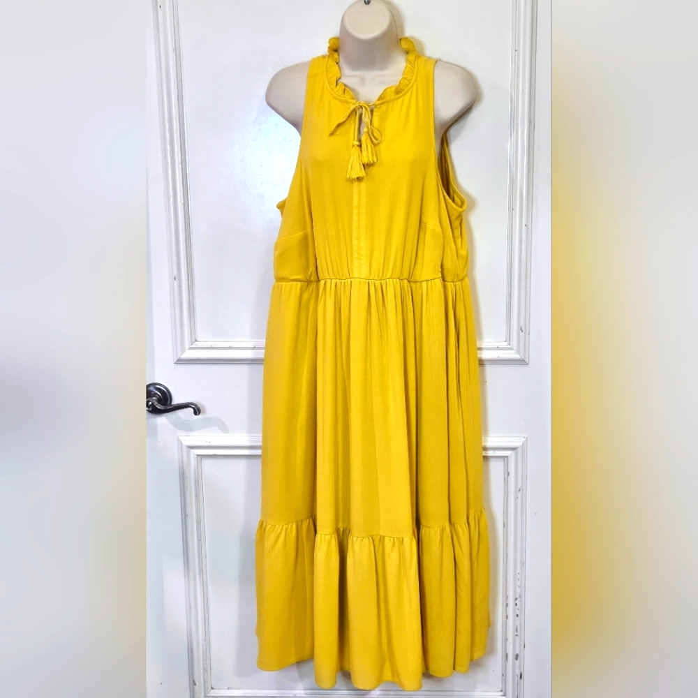 Torrid Sulphur Yellow Wash Gauze Tiered Sleeveless Midi Dress,Size 1 (1X),NWT